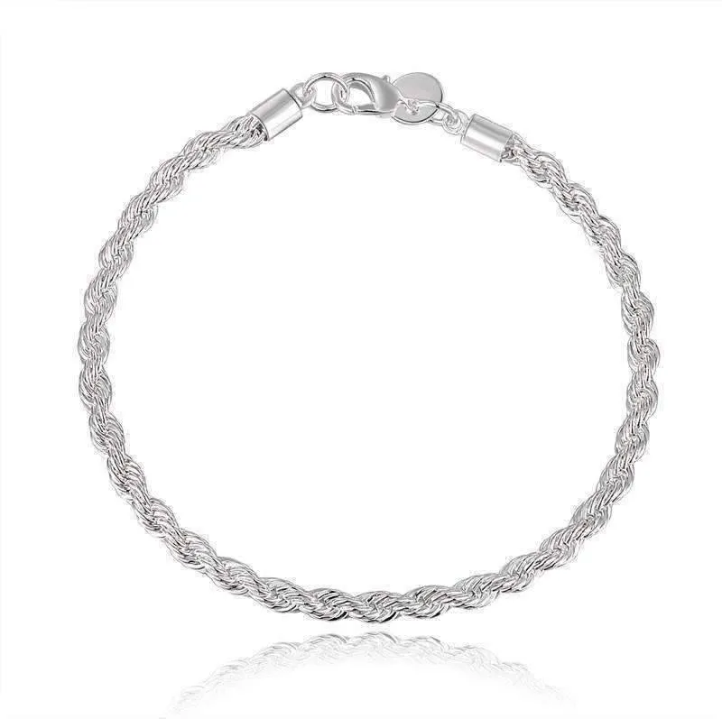 Diamond Cut Rope Chain 4mm Silver Bracelet For Woman any Occasion