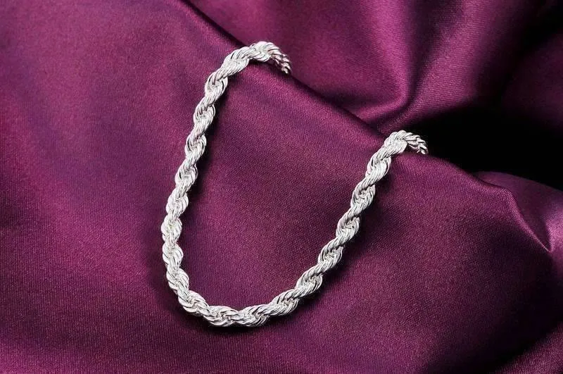 Diamond Cut Rope Chain 4mm Silver Bracelet For Woman any Occasion