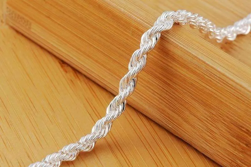 Diamond Cut Rope Chain 4mm Silver Bracelet For Woman any Occasion