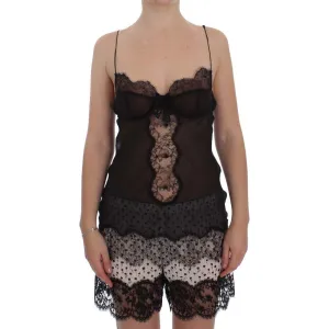 Dolce & Gabbana Elegant Black Silk Lace Lingerie Chemise