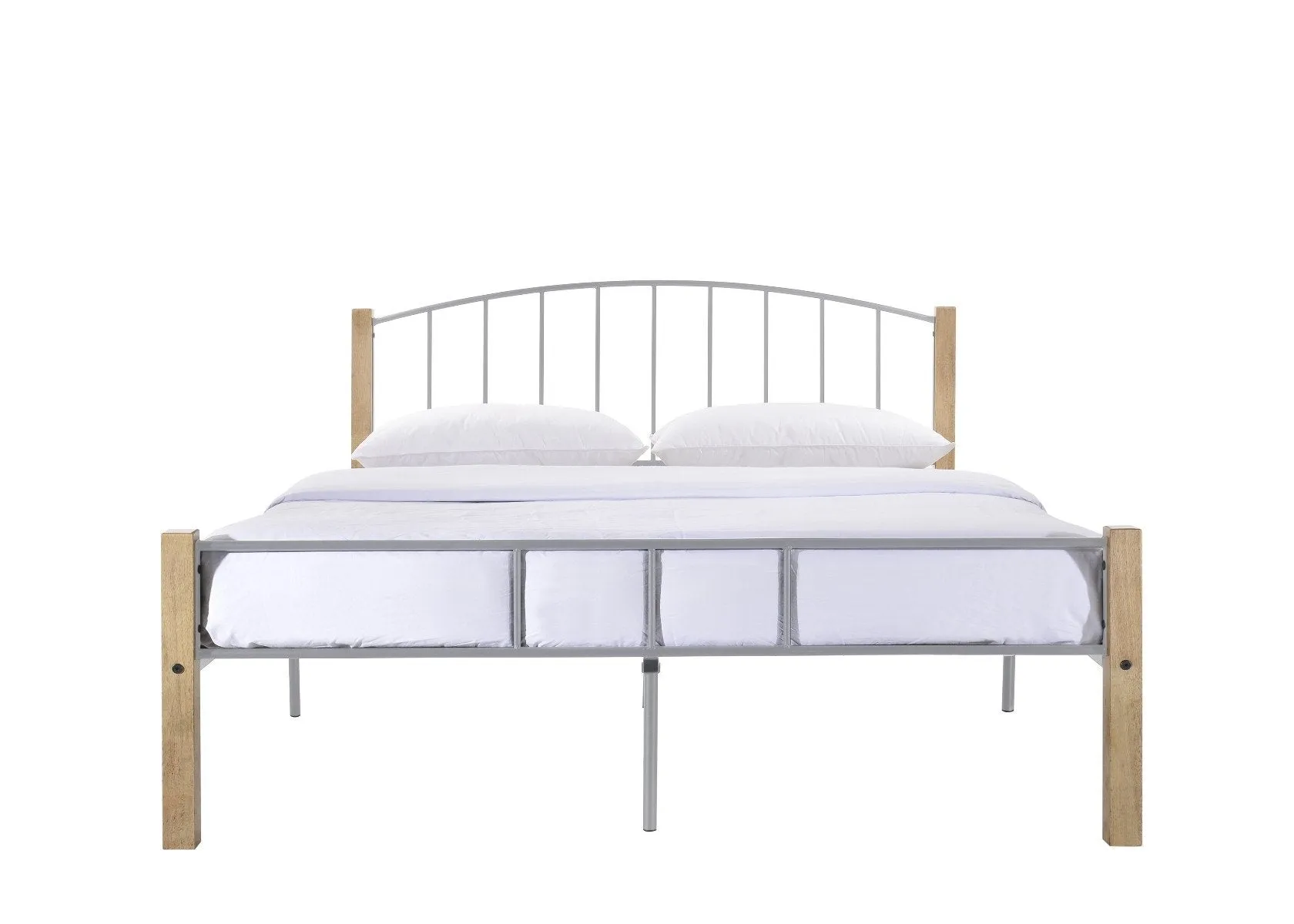 Double Bed frame w/ solidwood post in Natural   Silver