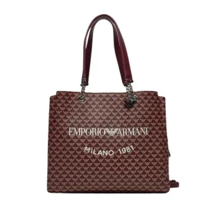 Emporio Armani All-Over Eagle Logo Red Tote Bag