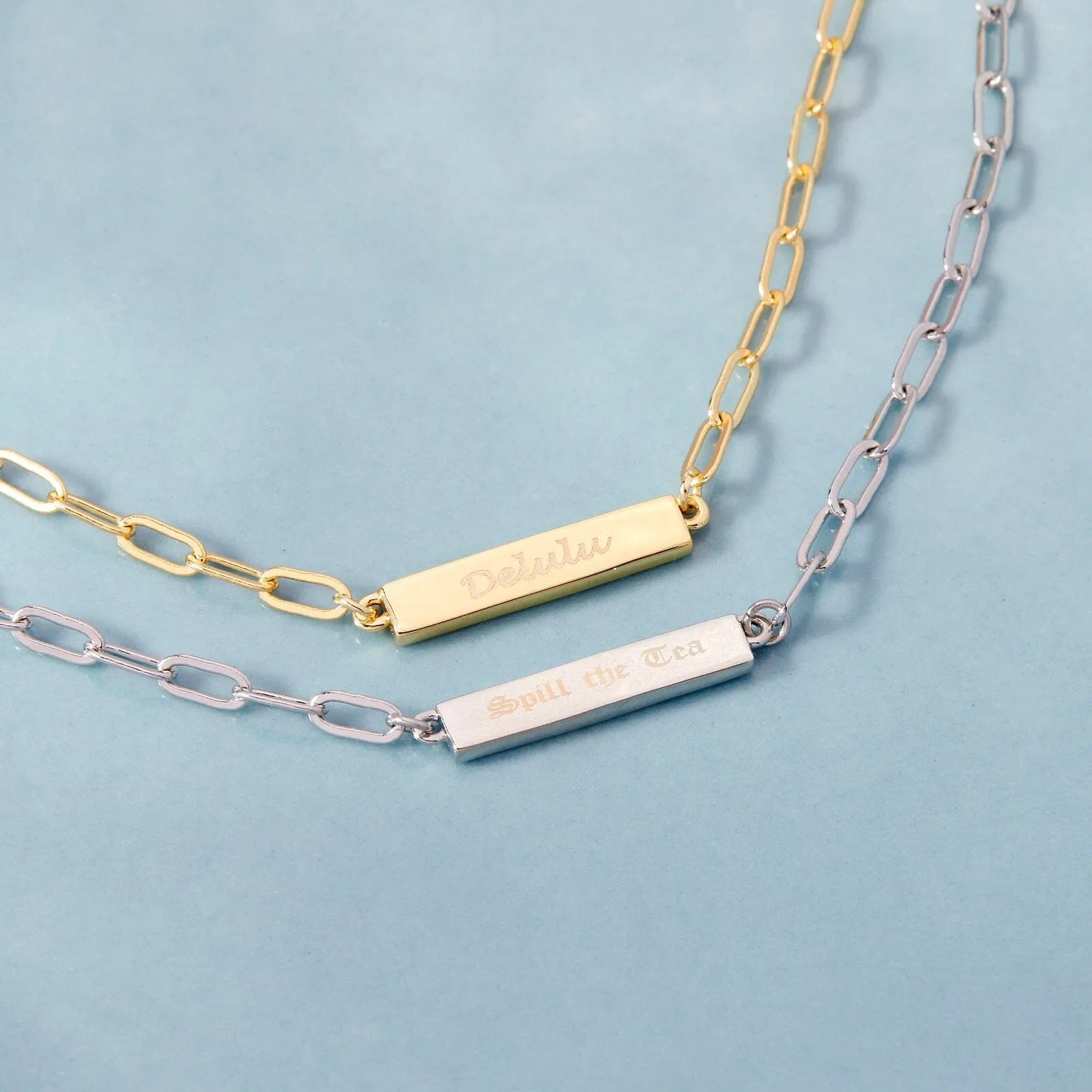 Engravable Paperclip Chain Bar Necklace