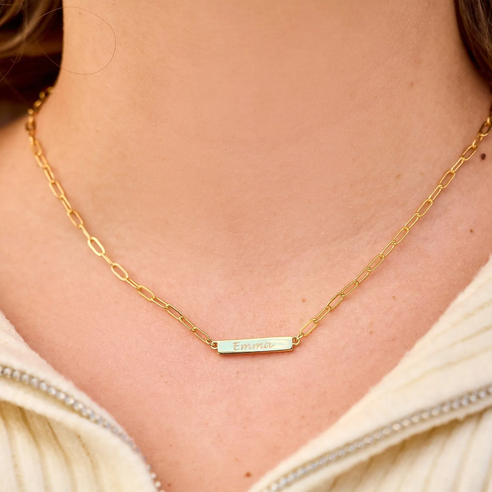 Engravable Paperclip Chain Bar Necklace