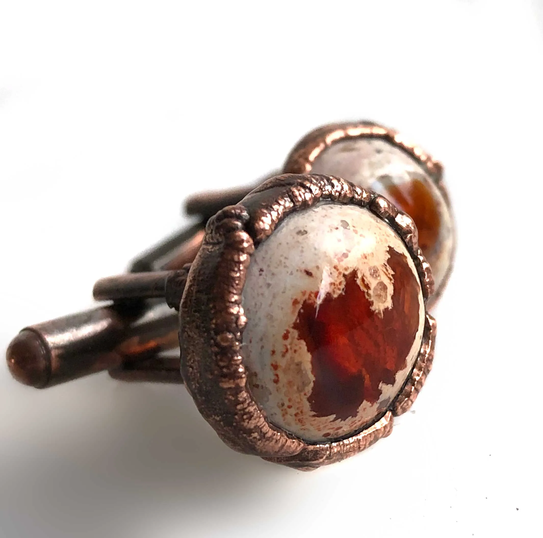 Fire Opal Cufflinks, electroformed gemstone cuff links