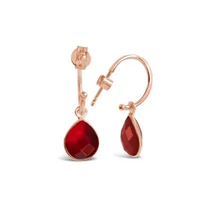 Garnet Drop Hoop Earrings | Rose Gold - January