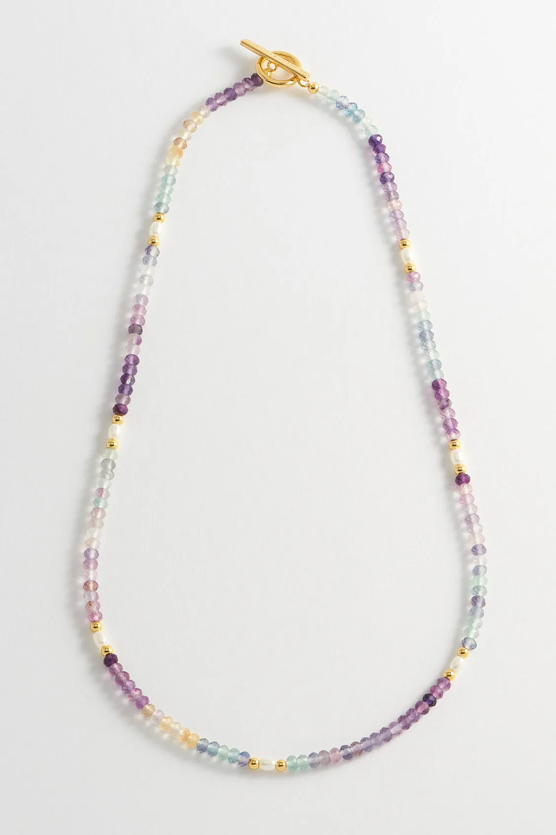 Gemstone Pearl T-Bar Beaded Necklace