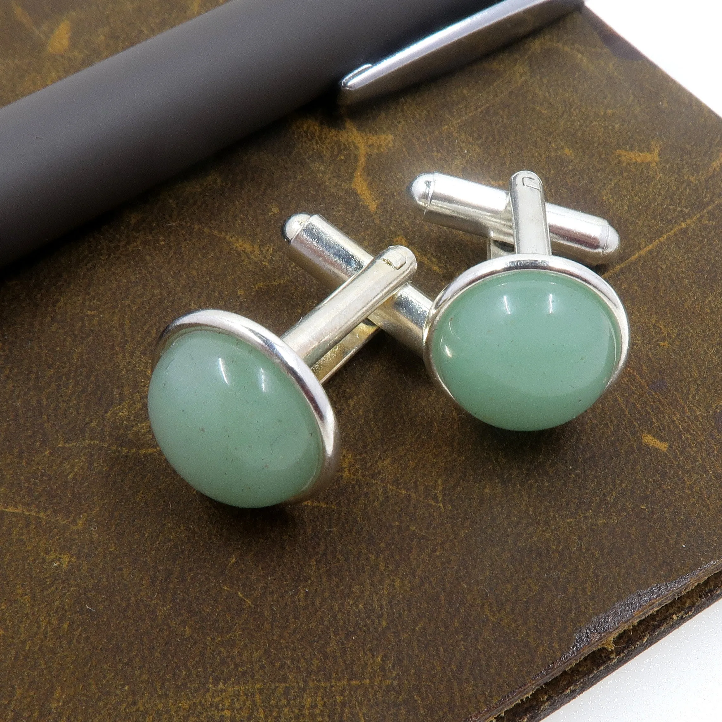 Green Aventurine Cufflinks Dress for Success Elite Gems in Silver