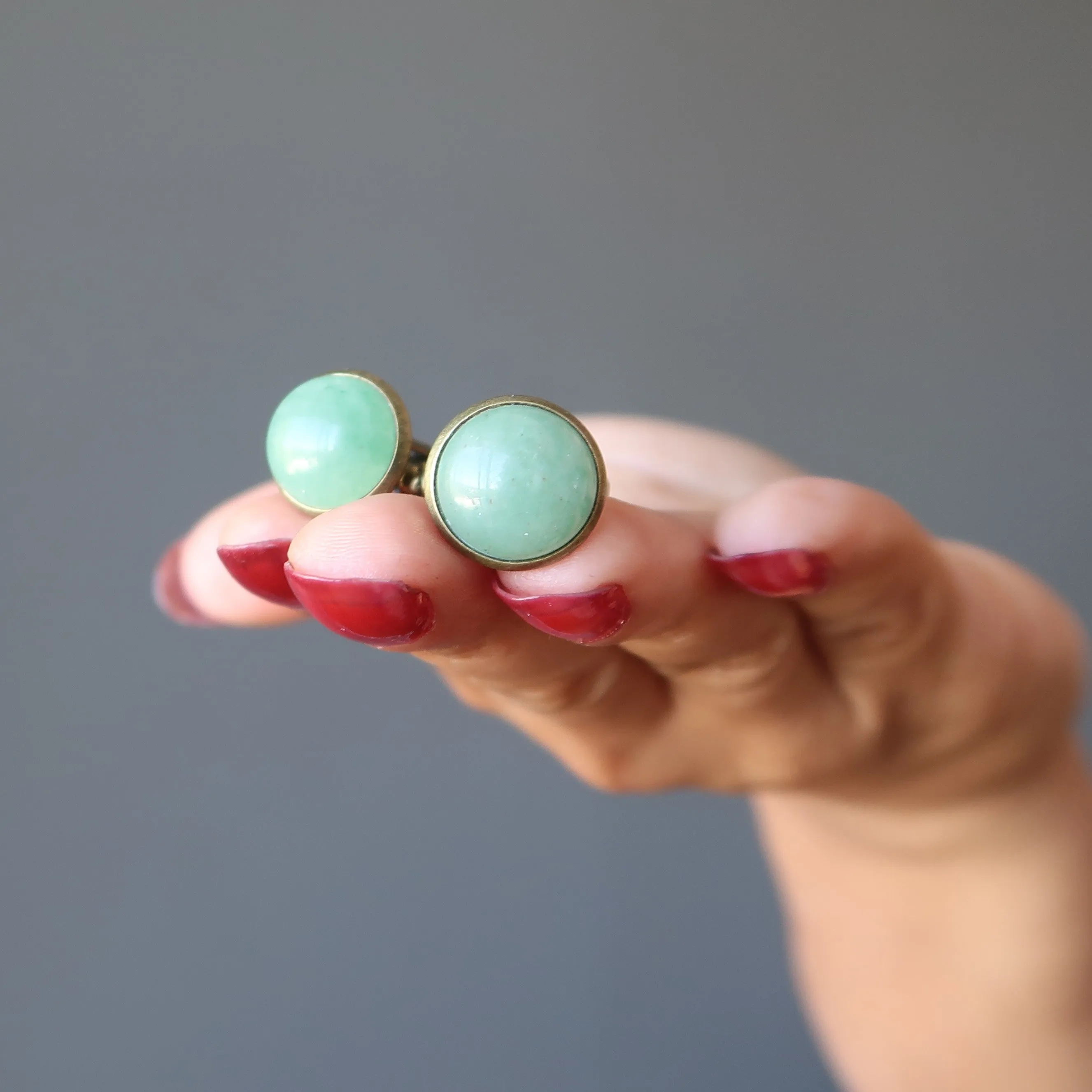 Green Aventurine Cufflinks Wealthy Success Gems in Boss Bronze