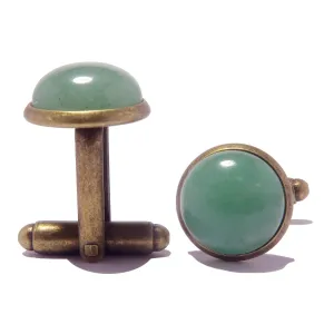 Green Aventurine Cufflinks Wealthy Success Gems in Boss Bronze