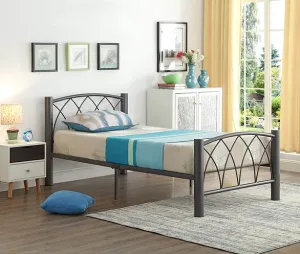 Grey Metal Bed With Mattress Support