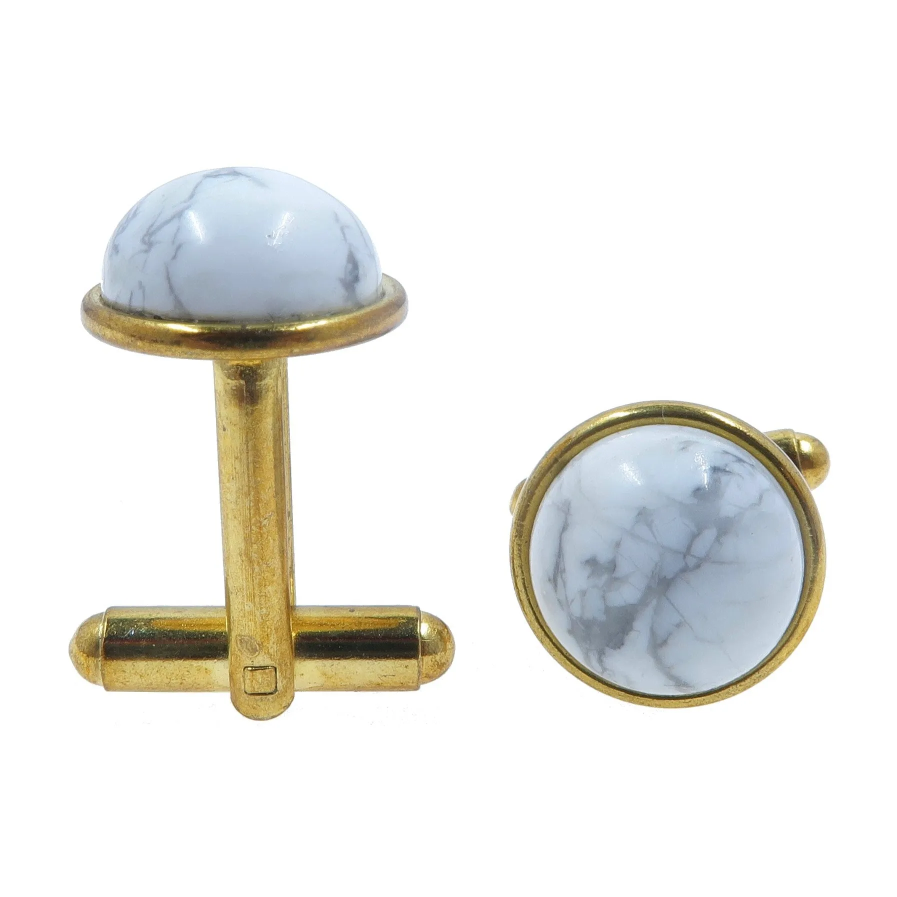 Howlite Cufflinks Creative Motions Round White Stone in Gold