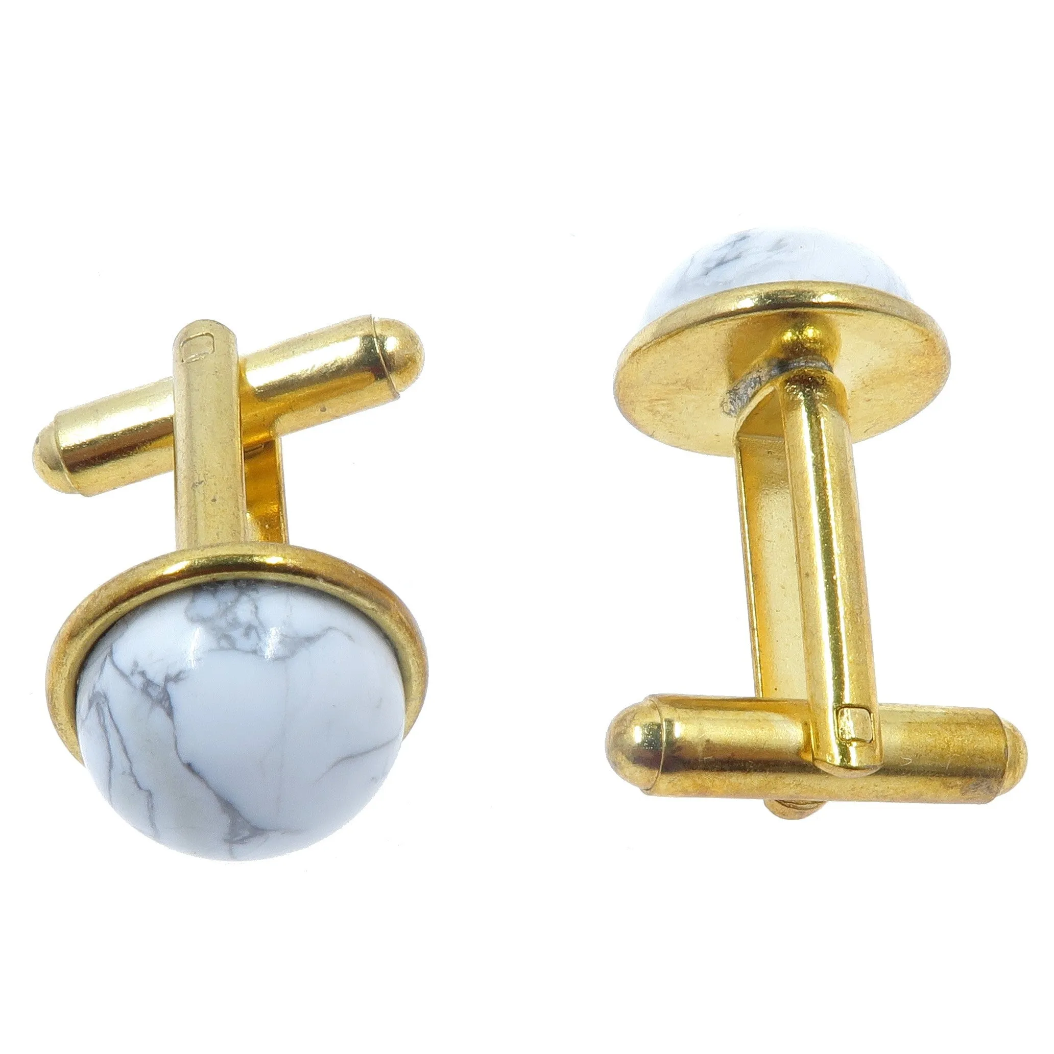 Howlite Cufflinks Creative Motions Round White Stone in Gold