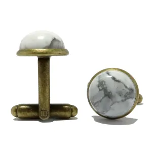 Howlite Cufflinks Nostalgic Beauty White Gems in Antique Bronze