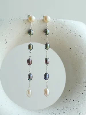 Iridescent Pearl Two-Tone Long Dangle Earrings