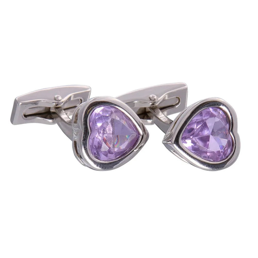 Lilac Gemstone Heart Cufflinks