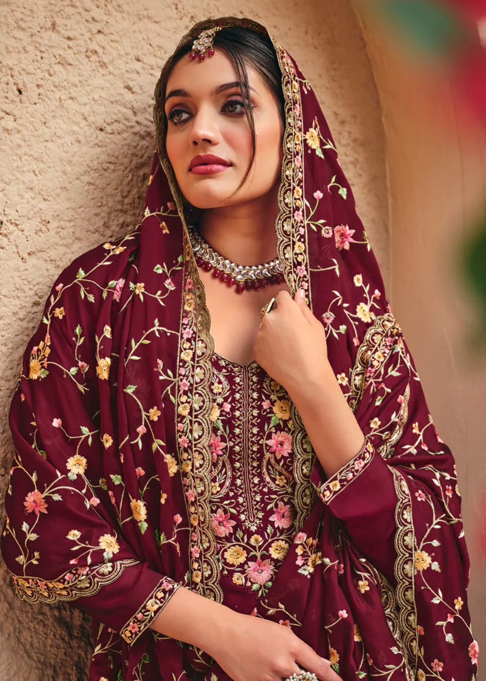 Maroon Swarovski Work & Embroidered Eid Wear Salwar Suit