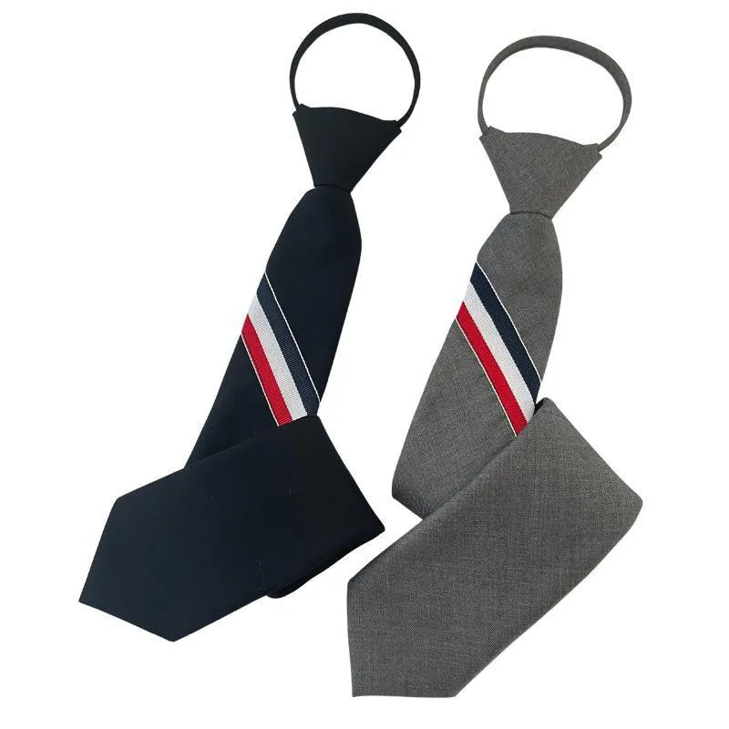 Men's zipper tie Fashion Pattern Striped Cotton Tie Preppy Student Slim Necktie