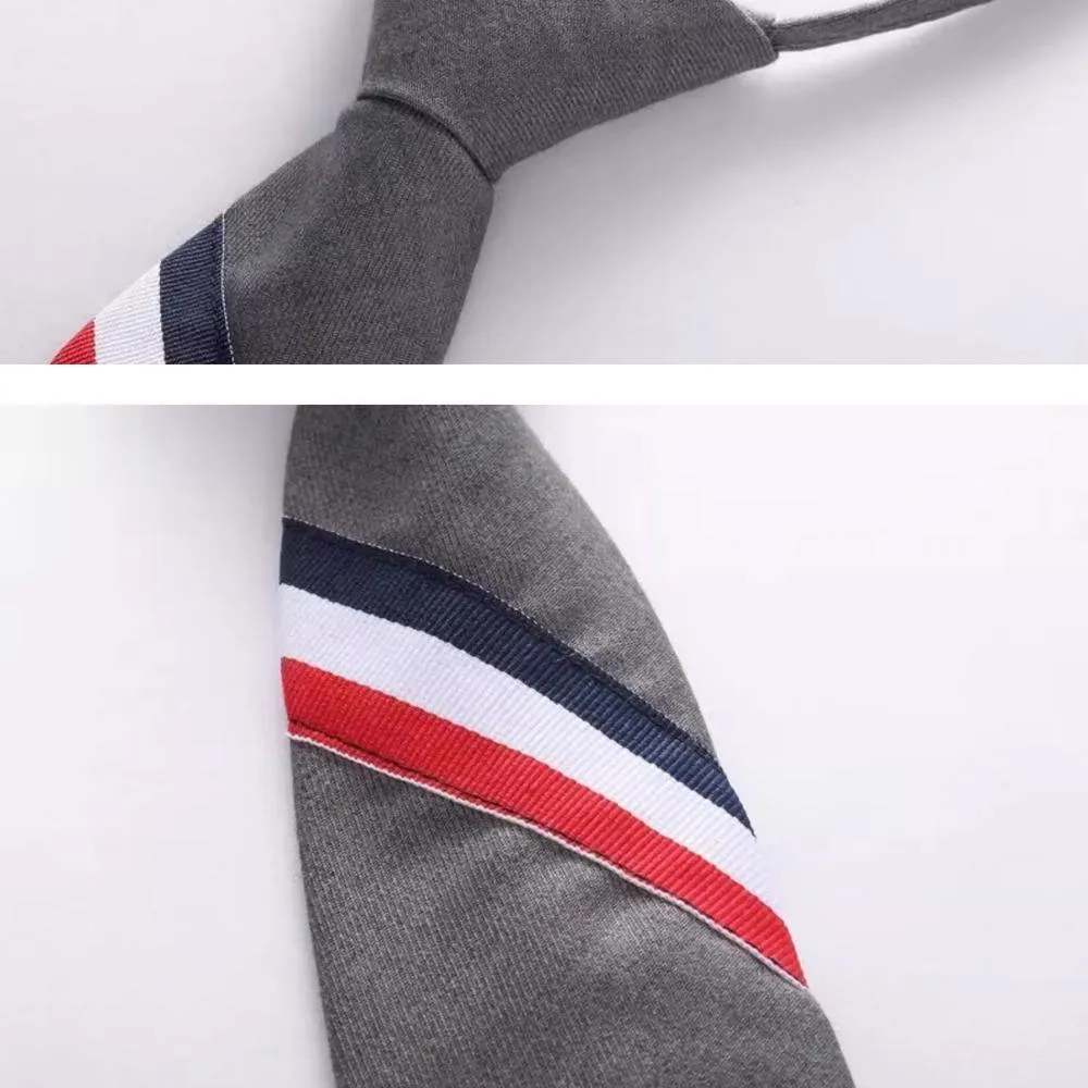 Men's zipper tie Fashion Pattern Striped Cotton Tie Preppy Student Slim Necktie