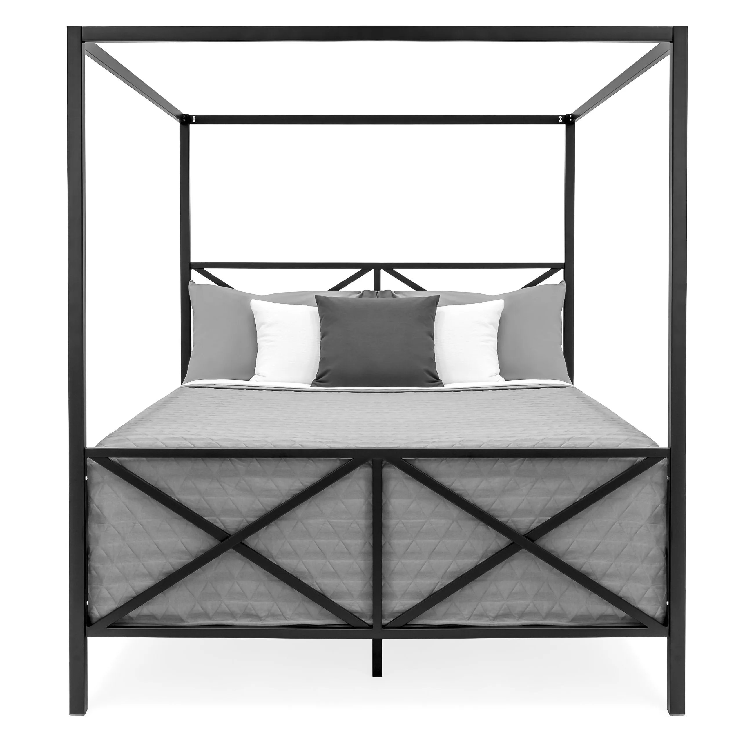 Modern Metal 4 Post Canopy Queen Bed Frame