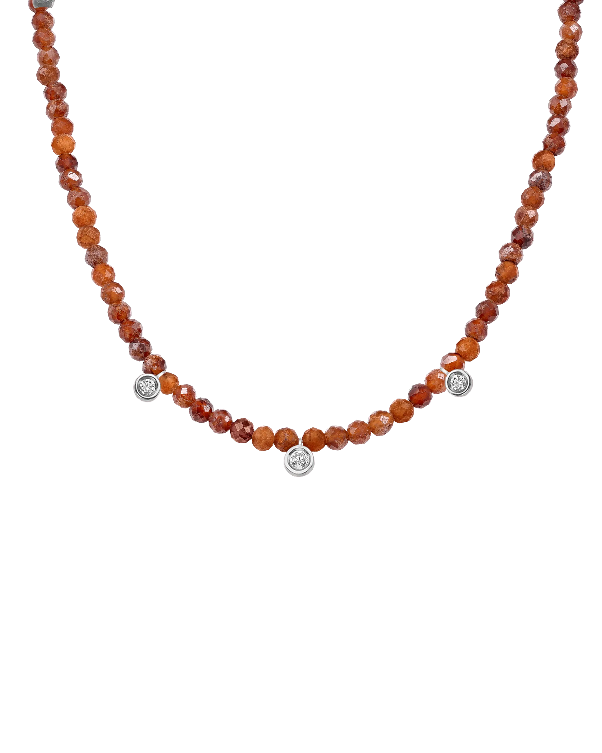 Moonstone Gemstone & Three diamonds Necklace - 14K White Gold