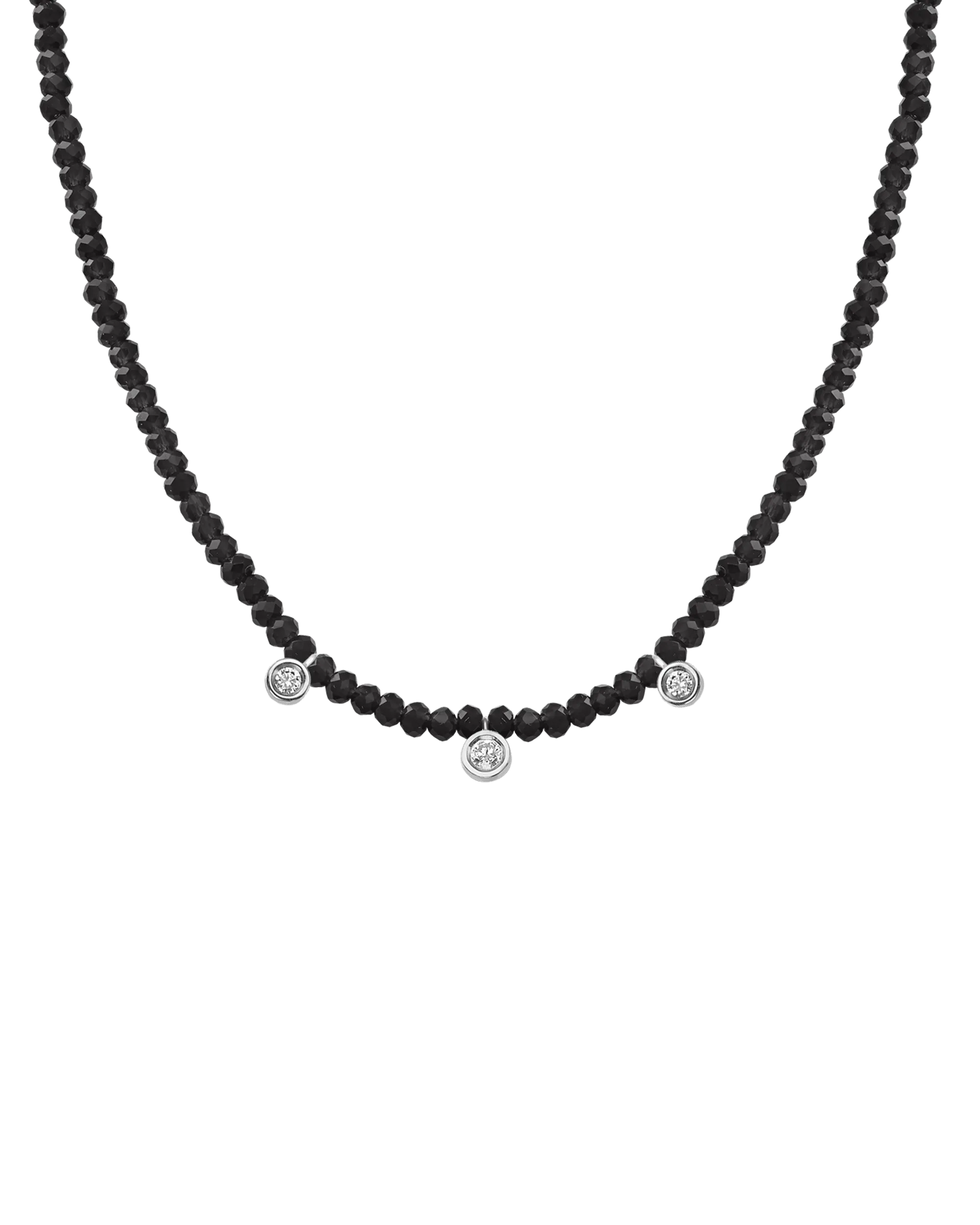 Moonstone Gemstone & Three diamonds Necklace - 14K White Gold