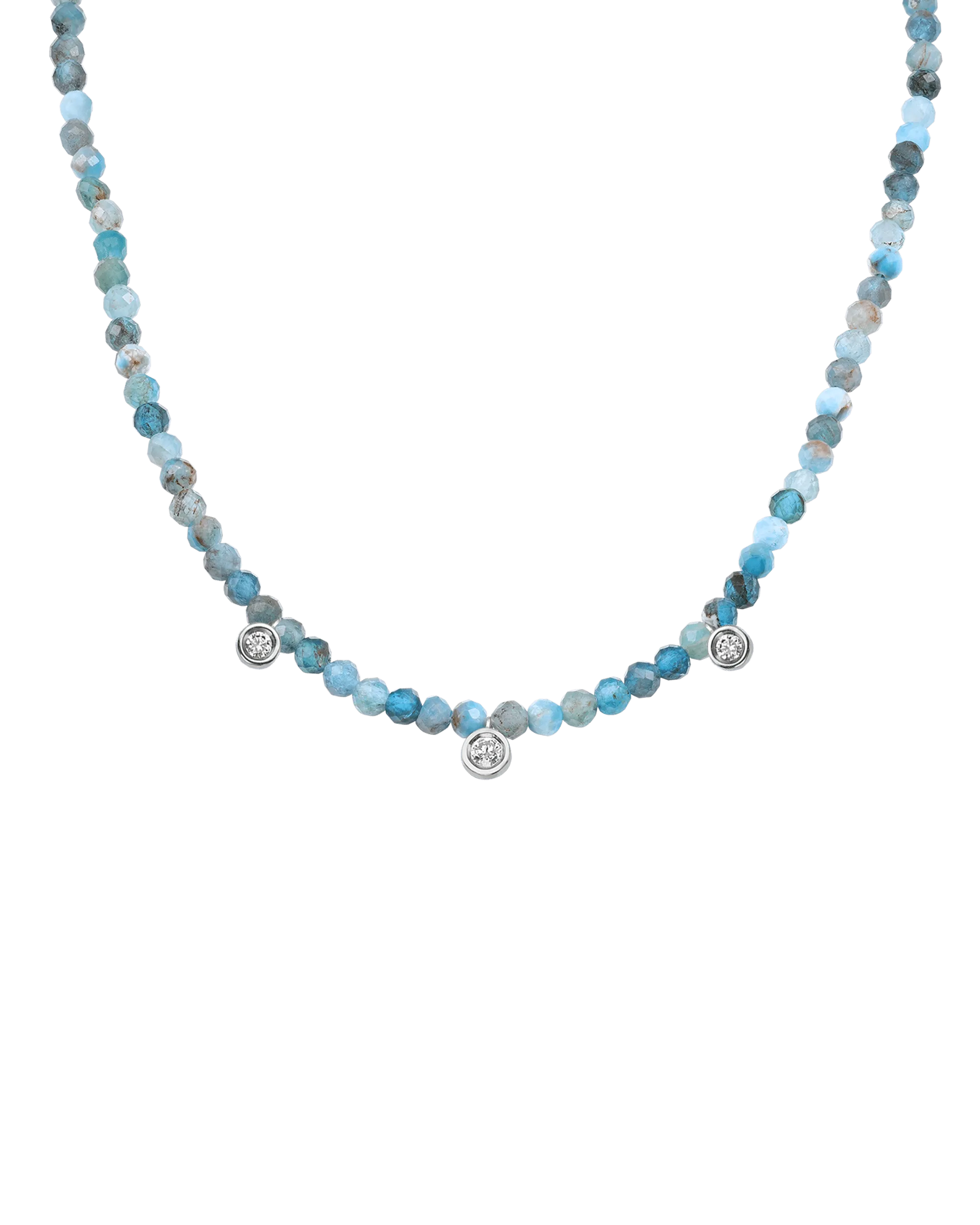 Moonstone Gemstone & Three diamonds Necklace - 14K White Gold