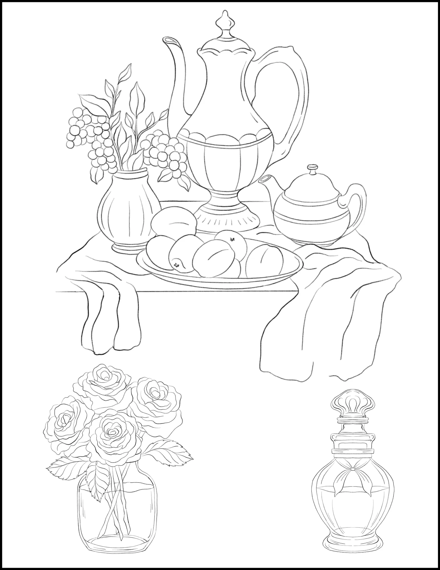 Multi Book: Flowers, Animals, and Home Interior Designs Printable Coloring Book