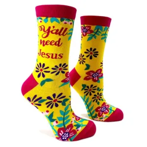 Novelty: Y'all Need Jesus - Crew Socks