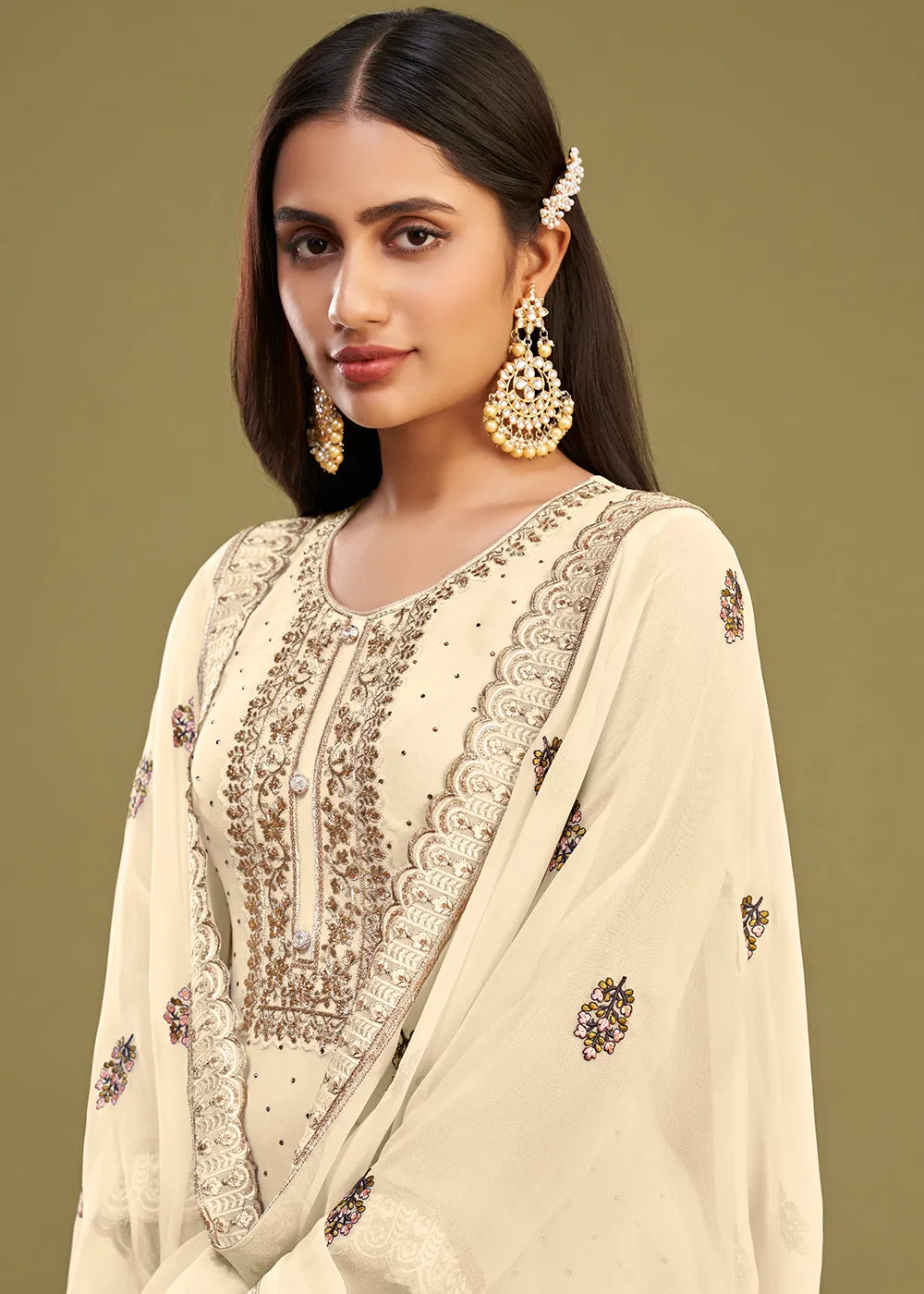 Off White Swarovski Work & Embroidered Eid Wear Salwar Suit