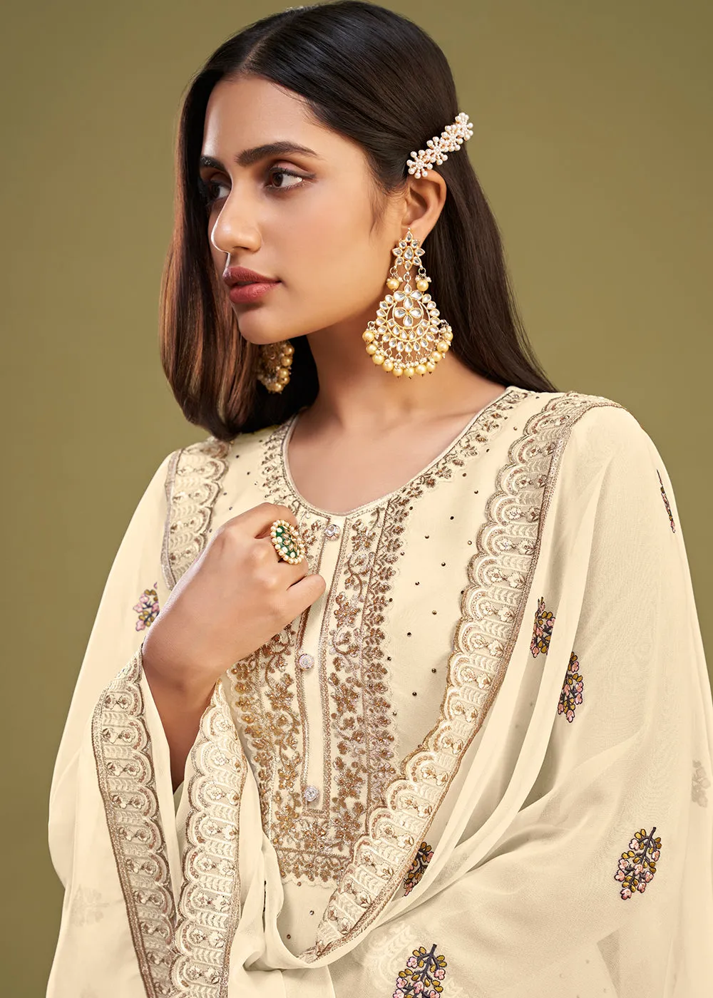 Off White Swarovski Work & Embroidered Eid Wear Salwar Suit