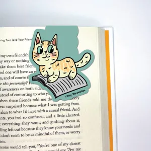 Orange Book Cat Laminated Magnetic Bookmark