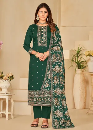 Pant Style Green Silk Embroidered Ethnic Salwar Kameez