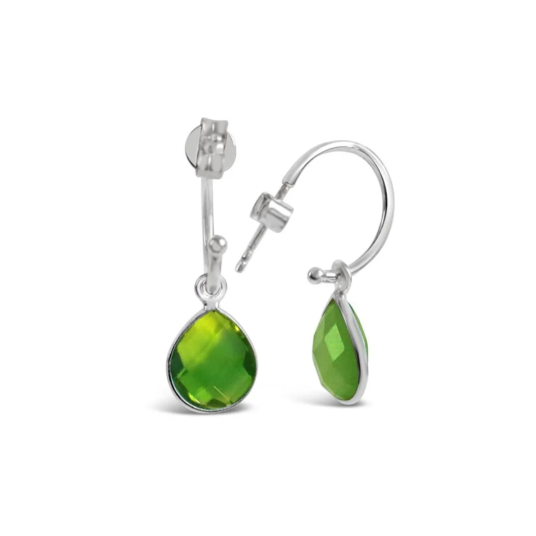 Peridot Drop Hoop Earrings | Silver - August