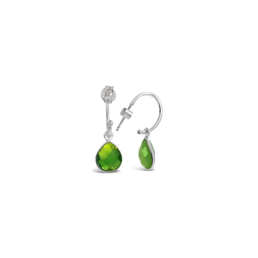 Peridot Drop Hoop Earrings | Silver - August