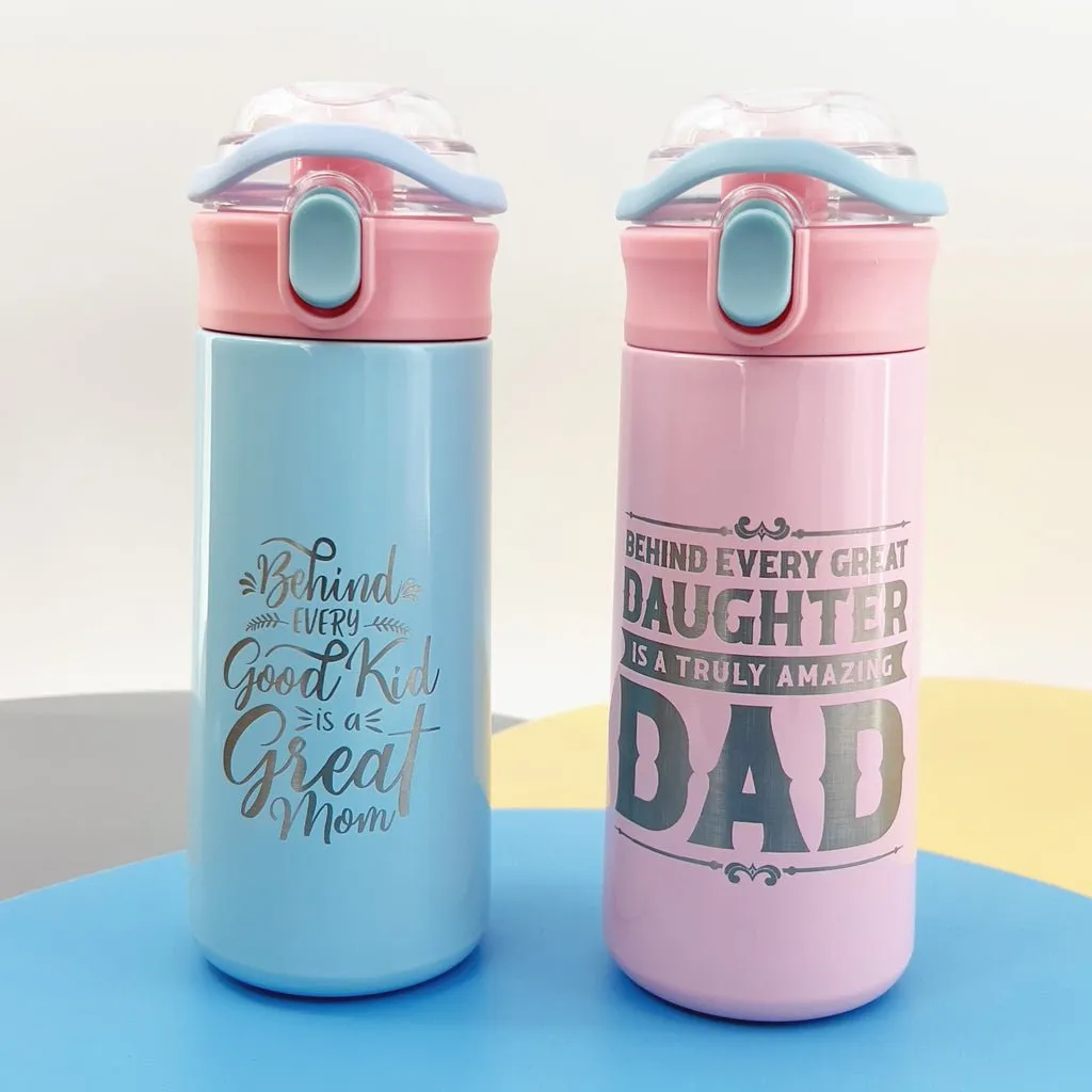 Personalized Tumbler Best Dad Amazing Mom Laser Engraved Water Bottle Insulated Stainless Steel with Straw Handle 16.9 oz