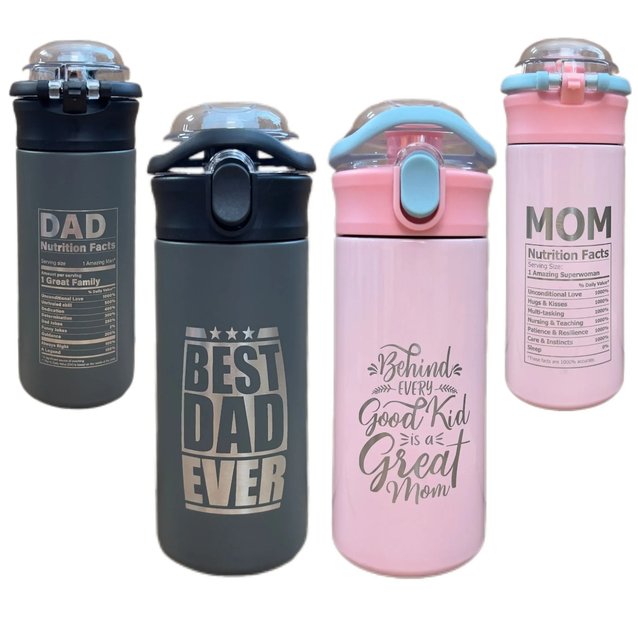 Personalized Tumbler Best Dad Amazing Mom Laser Engraved Water Bottle Insulated Stainless Steel with Straw Handle 16.9 oz