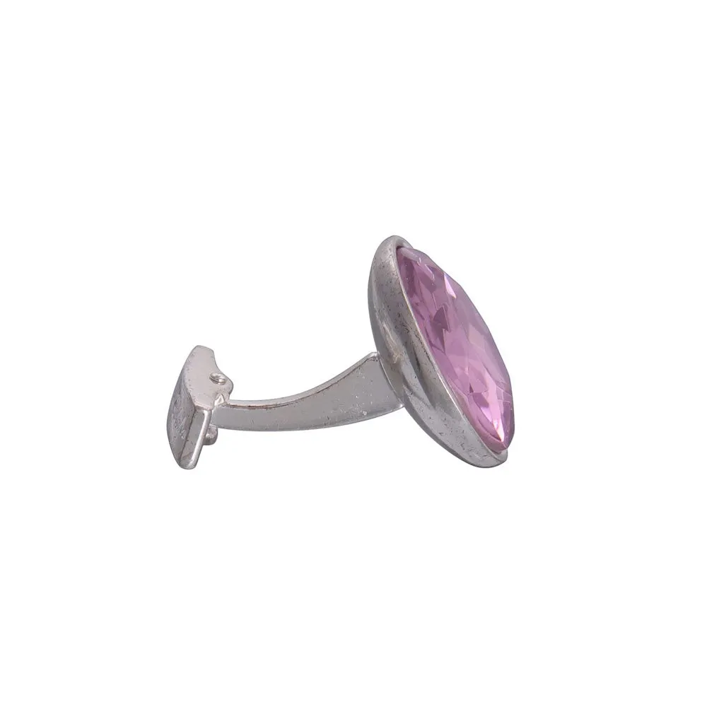 Pink Silver Round Gem Cufflinks