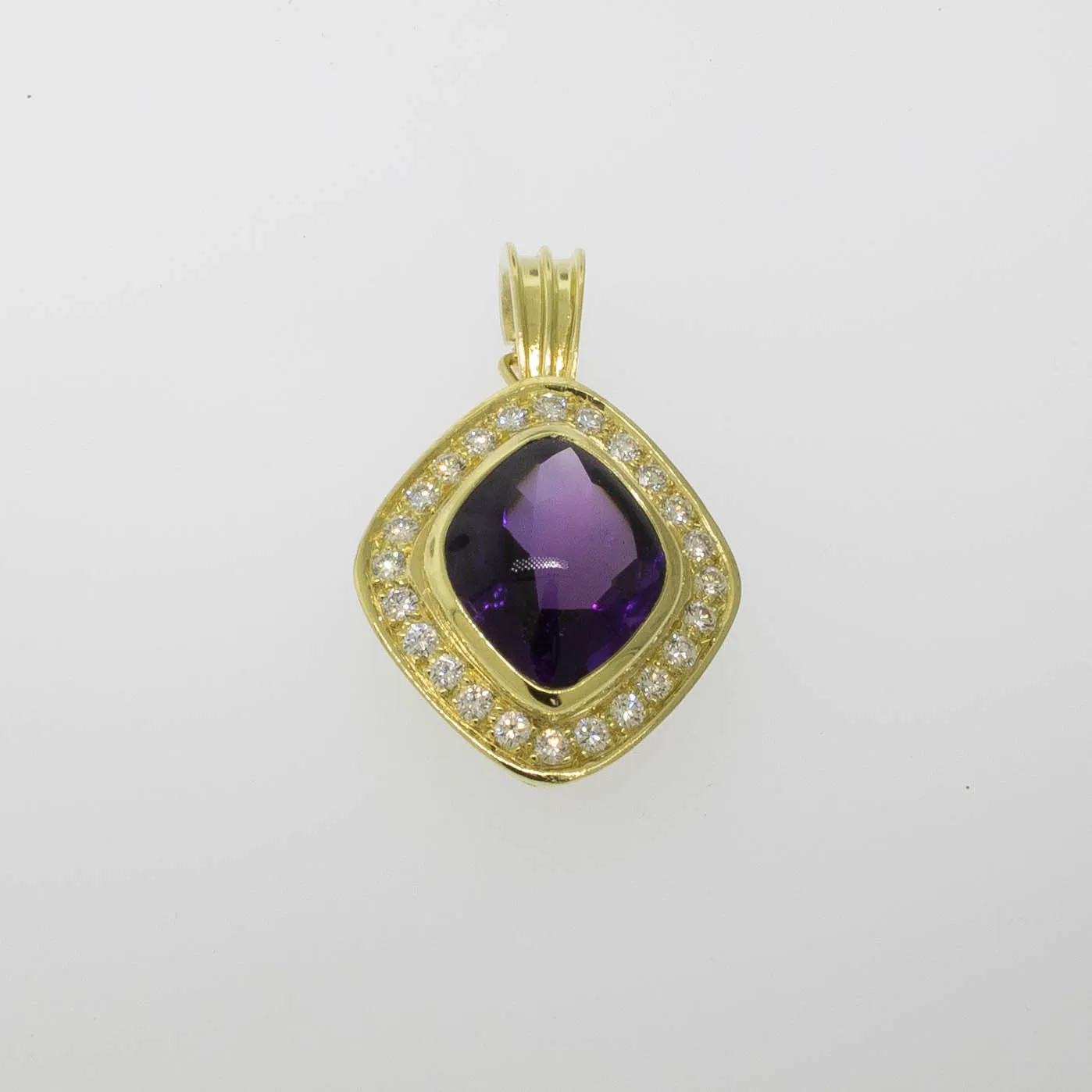 Pre-Owned 18K Yellow Gold Amethyst & Diamond Slide Pendant, 1 CTTW, 4.8 DWT