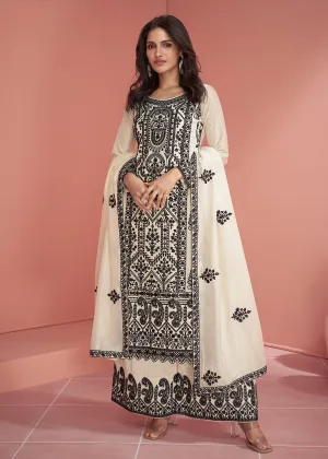 Premium Silk Off White Embroidered Eid Style Palazzo Suit