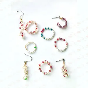 "Secret Garden" Beaded Floral Earrings and Ring