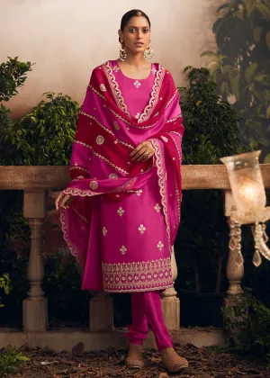 Silk Modale Magenta Pink Embroidered Festive Salwar Suit