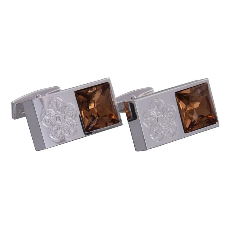 Silver & Brown Gemstone Emblem Cufflinks