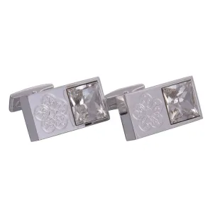 Silver & Clear Gemstone Emblem Cufflinks