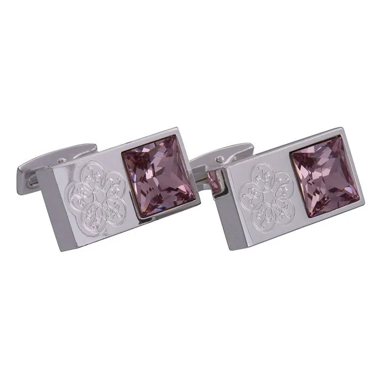 Silver & Lilac Gemstone Emblem Cufflinks