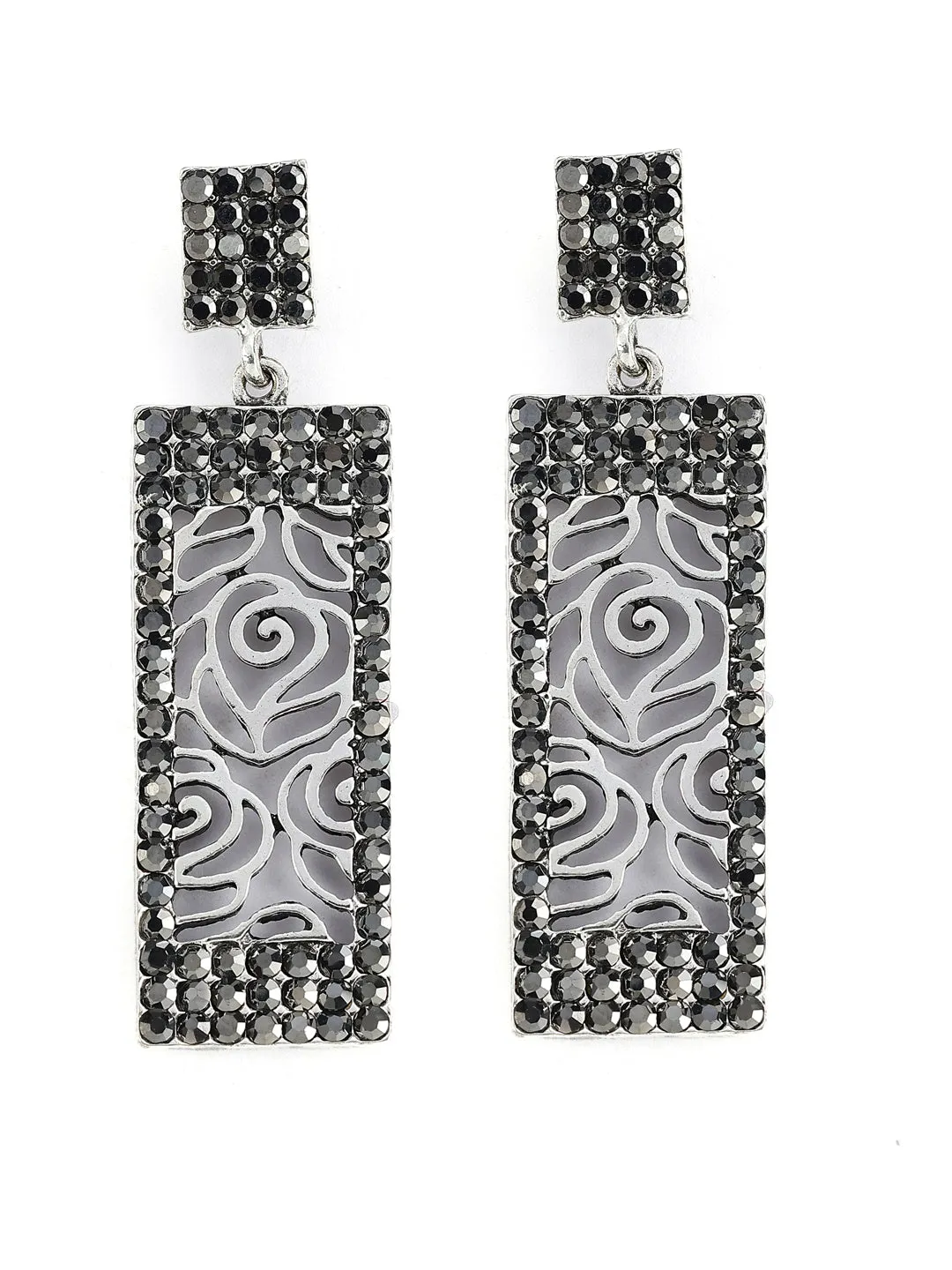 Silver Earrings with Black Rhinestones | Elegant and Stylish Jewelry for Any Occasion