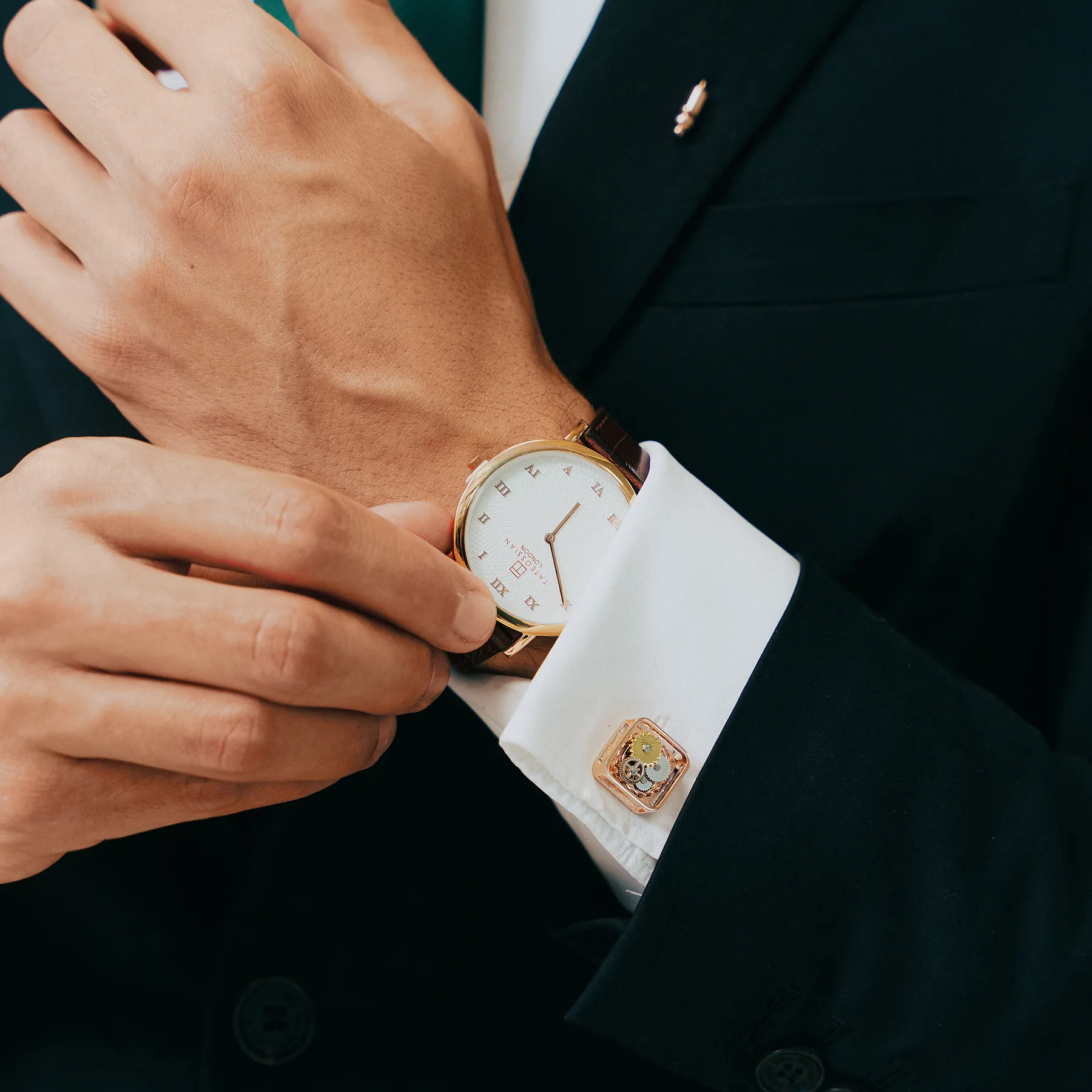 Square Gear Cufflinks In Rose Gold Plated