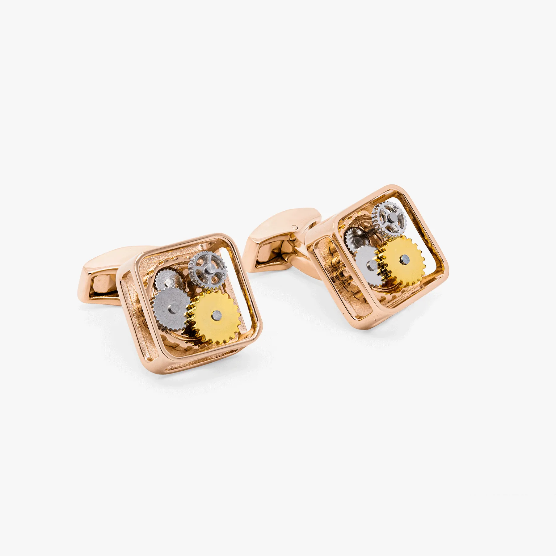 Square Gear Cufflinks In Rose Gold Plated