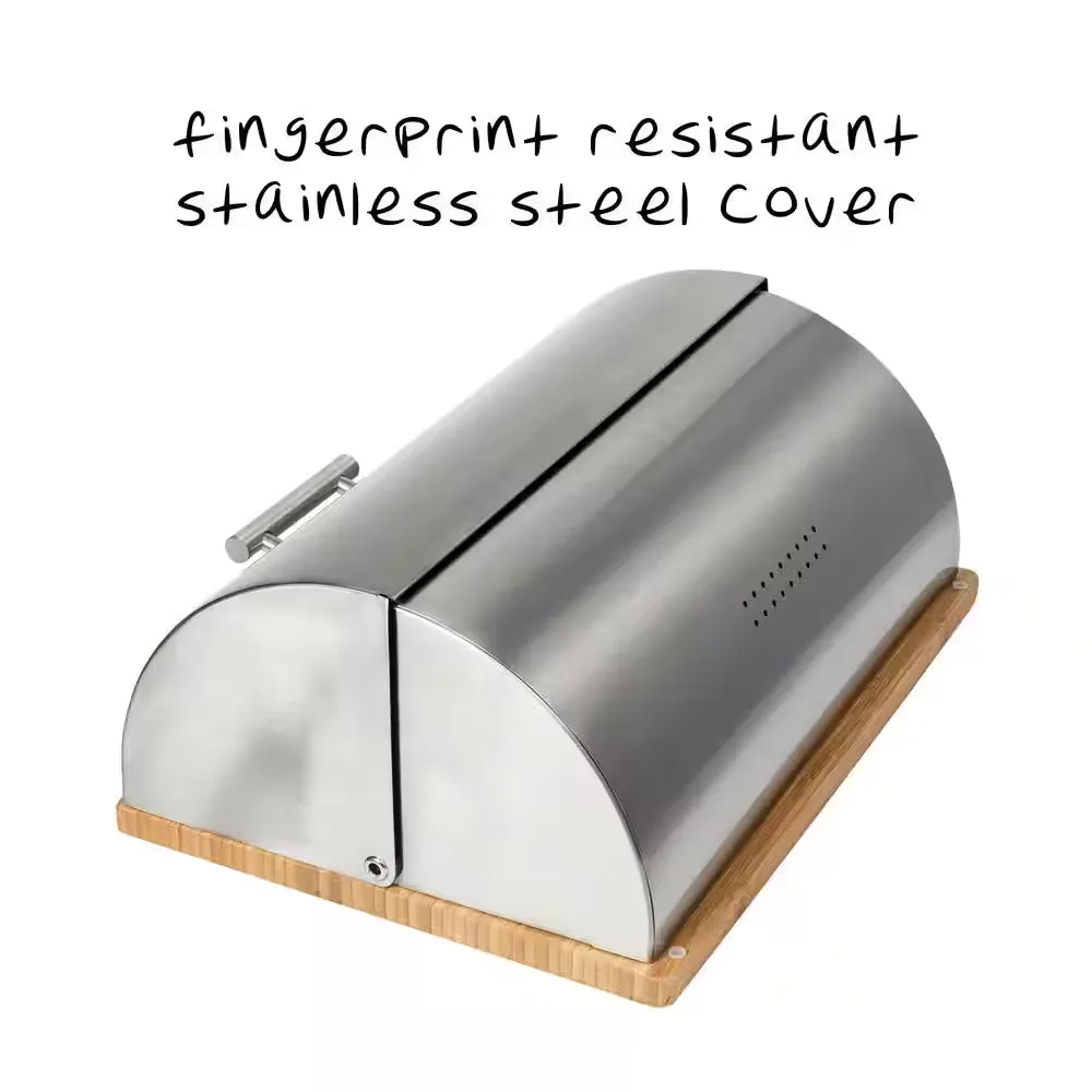 Stainless Steel Breadbox with Bamboo Board Set