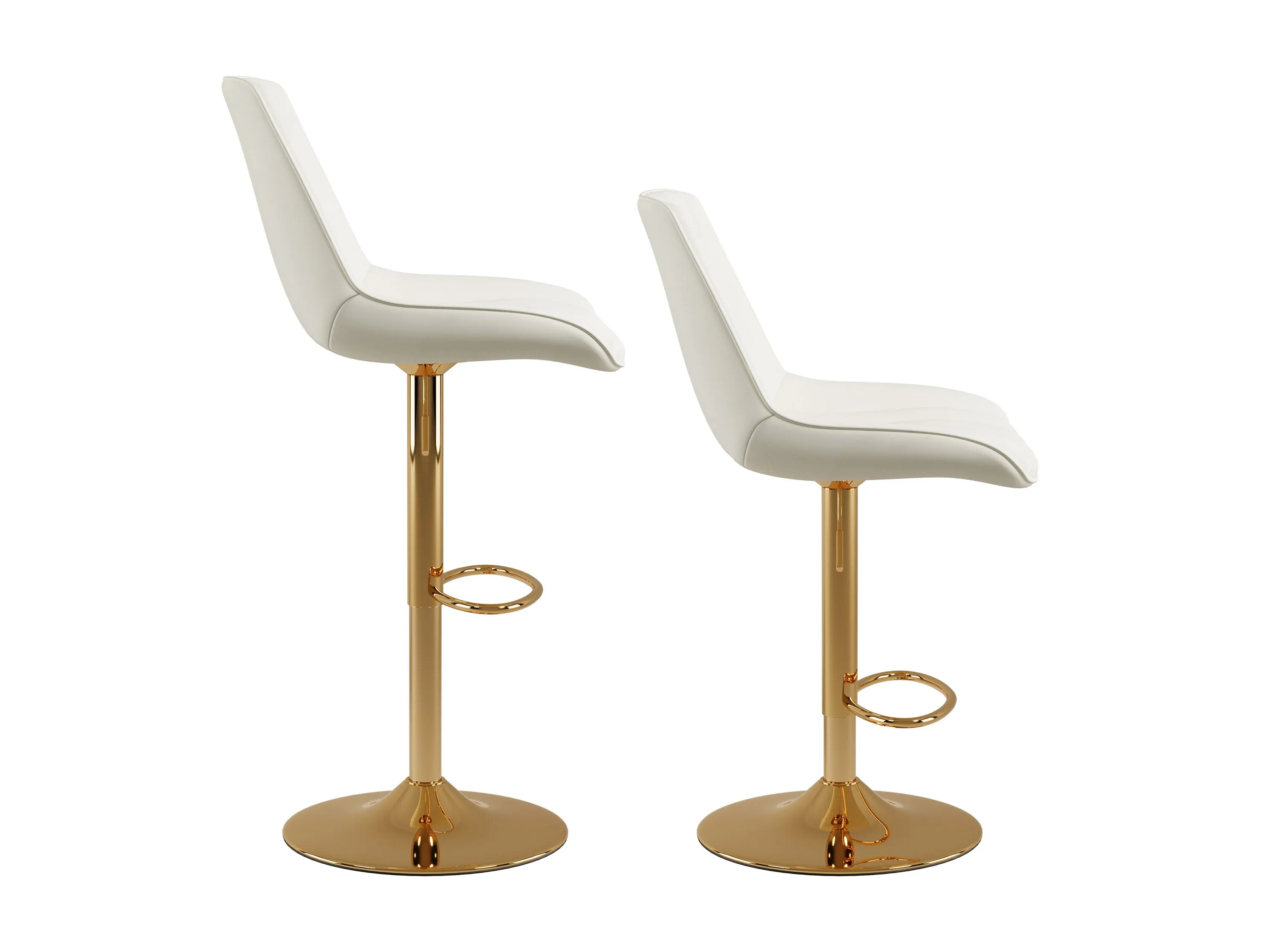 White Adjustable Gold Bar Stools, Set of 2